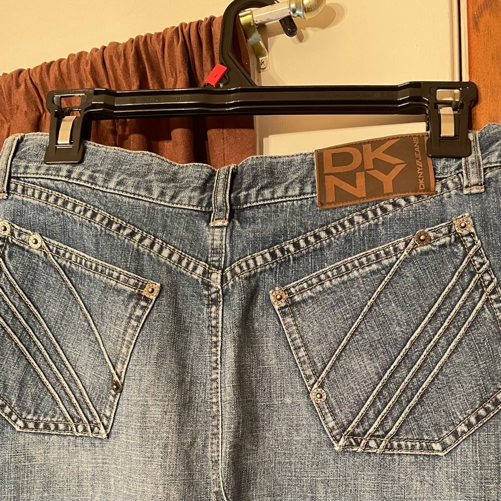 DKNY……Boho frayed hem high low blue Jean skirt